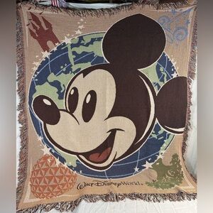 DISNEY PARKS Mickey Woven Tapestry Throw Blanket 51” x 59” Four Parks